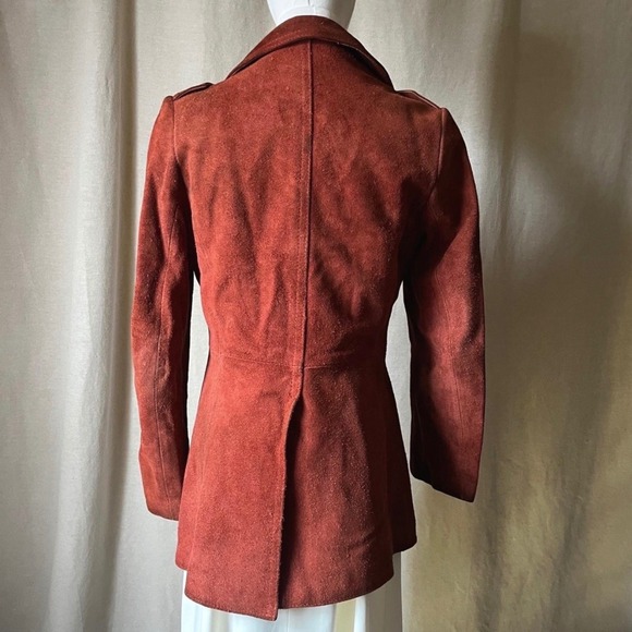 Vintage 1970s Rust Suede Double Breasted Mod Tailored Peacoat XS S - Picture 4 of 8